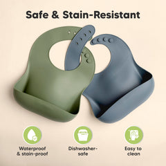 KeaBabies silicone bib placed in dishwasher for easy cleaning.
