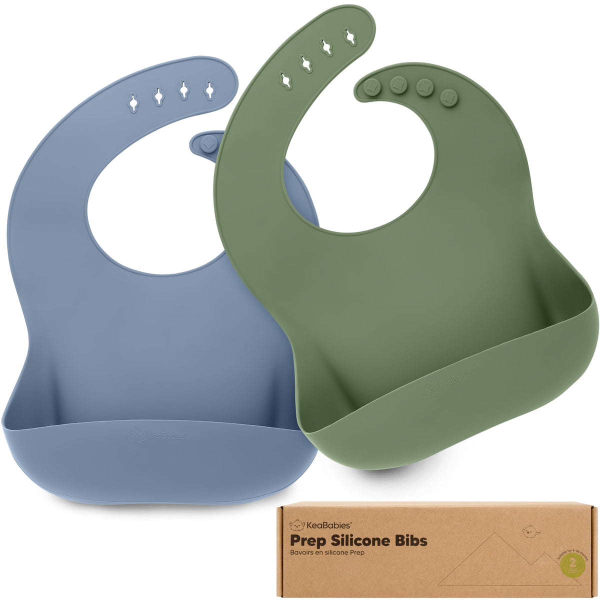 KeaBabies silicone bib on baby during meal for mess-free feeding.