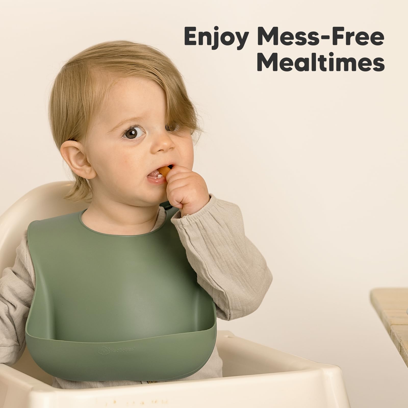 KeaBabies slate waterproof bib demonstrates durable, easy-care design.