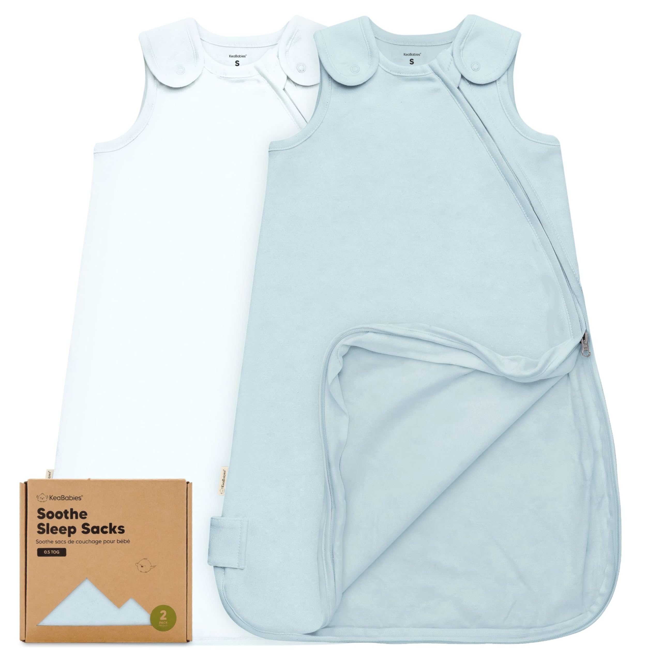 KeaBabies Sleep Sack Glacier zip-closure demonstrates easy diaper changes and secure fit.