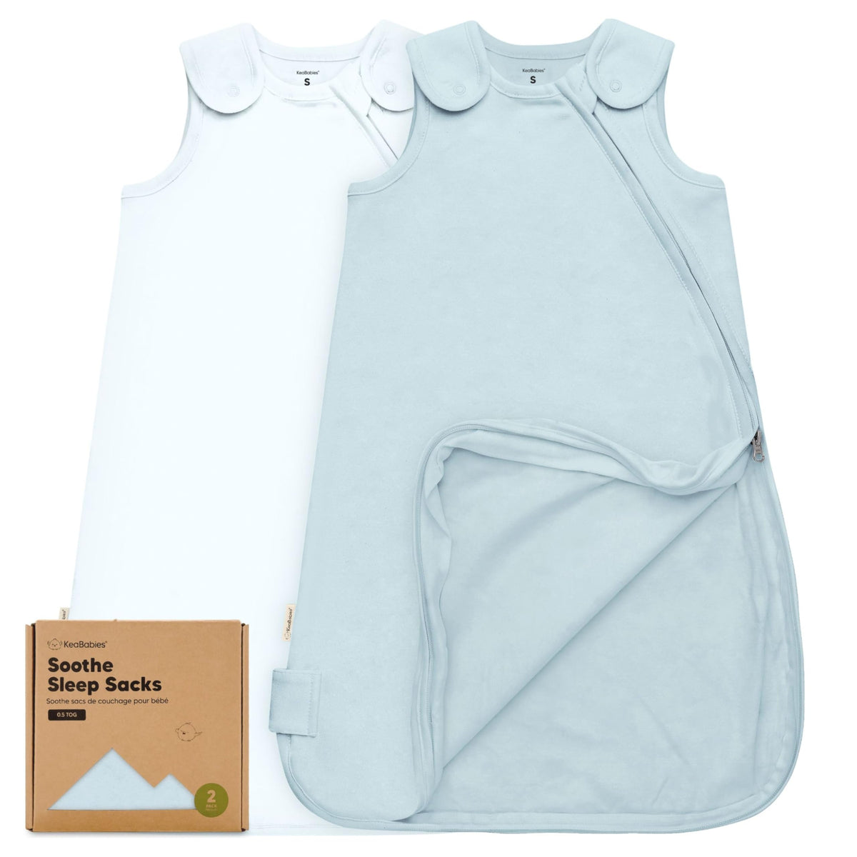 KeaBabies Sleep Sack Glacier zip-closure demonstrates easy diaper changes and secure fit.