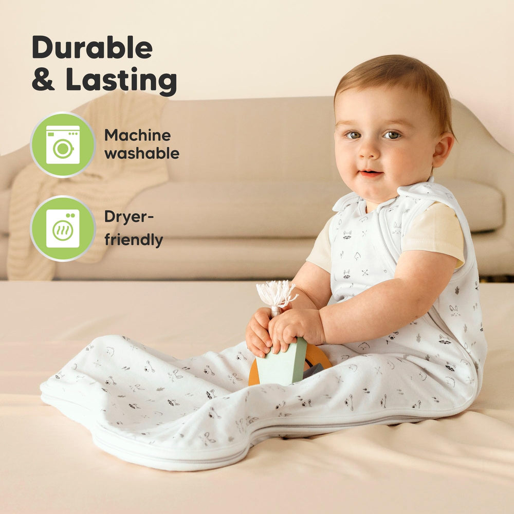 KeaBabies Sleep Sack Glacier worn as a cozy layer during naps and rest.