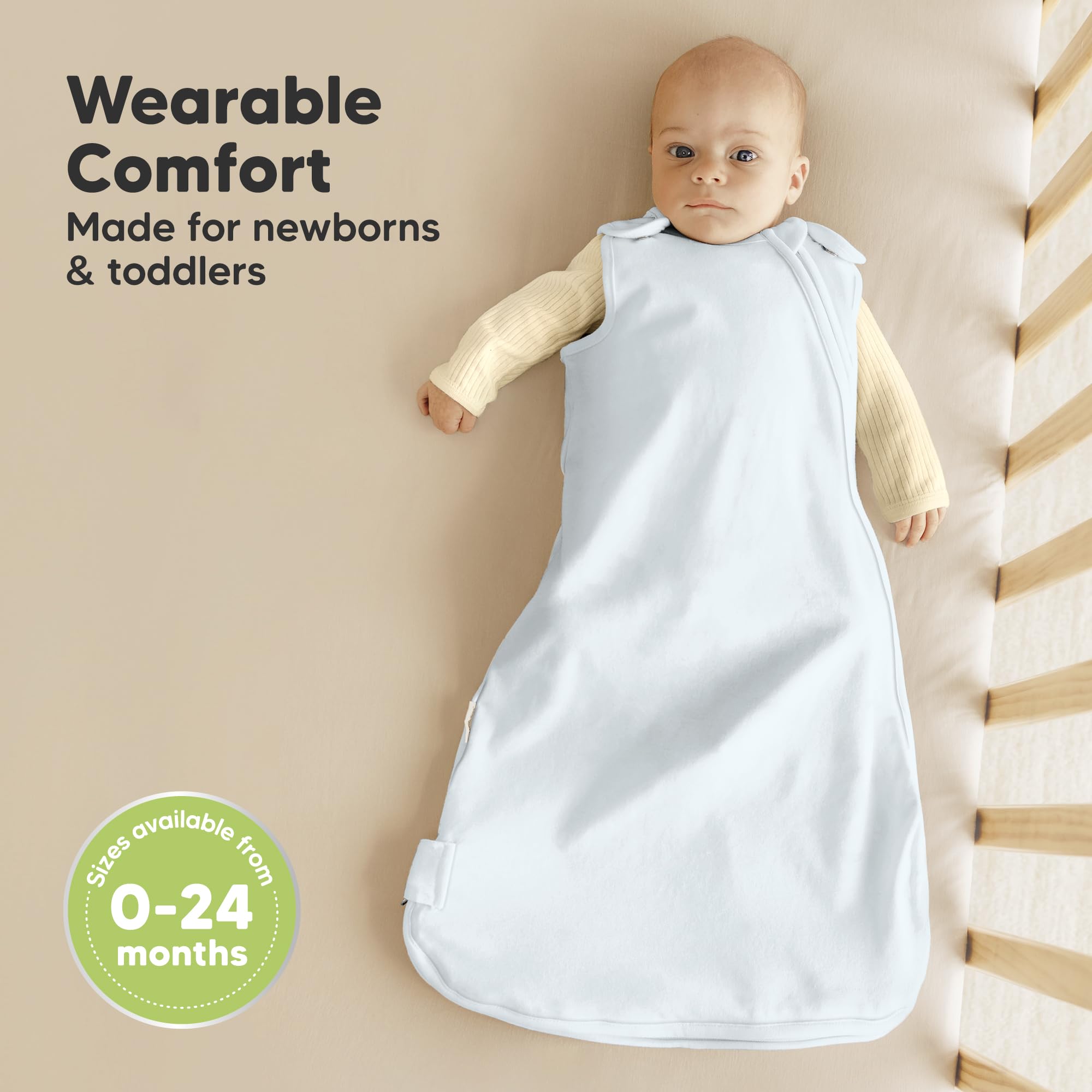 KeaBabies Glacier sleep sack back view demonstrates full-length wearable blanket for safe containment.