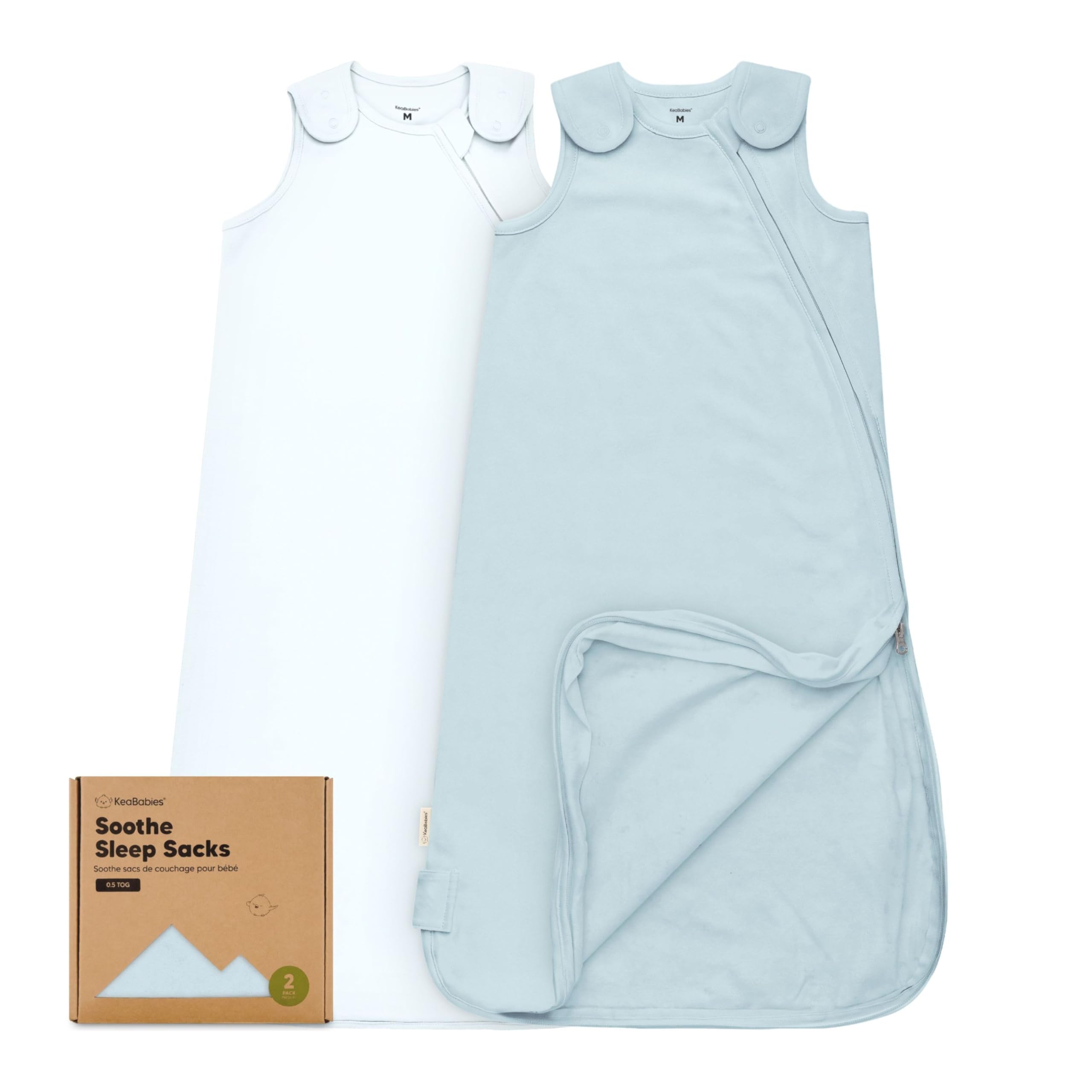 KeaBabies Glacier sleep sack front view shows breathable 0.5 TOG fabric for comfy sleep.