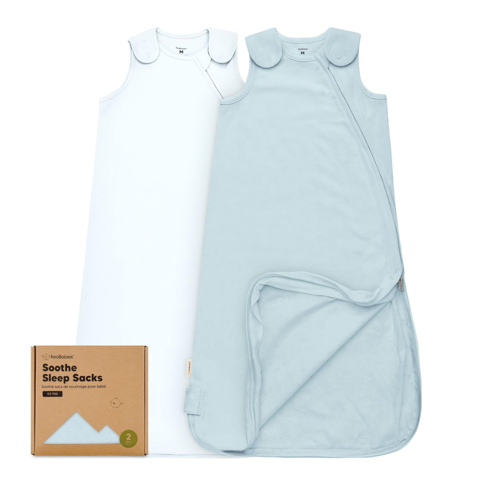KeaBabies Glacier sleep sack front view shows breathable 0.5 TOG fabric for comfy sleep.