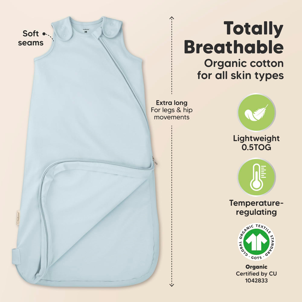 KeaBabies Glacier sleep sack zip-close highlights easy diaper changes and quick dressing.