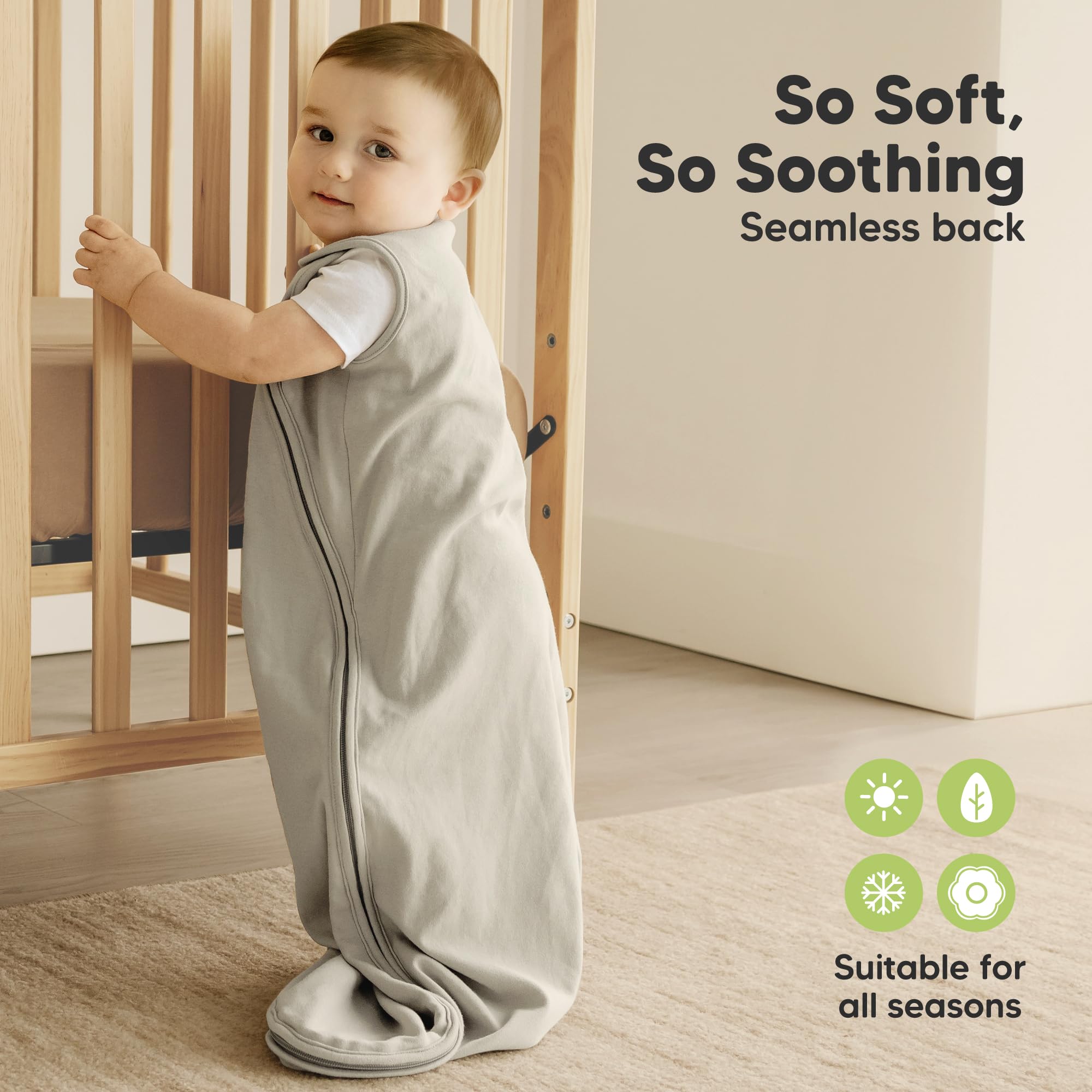 KeaBabies sleep sack zipper detail enables easy midnight diaper changes