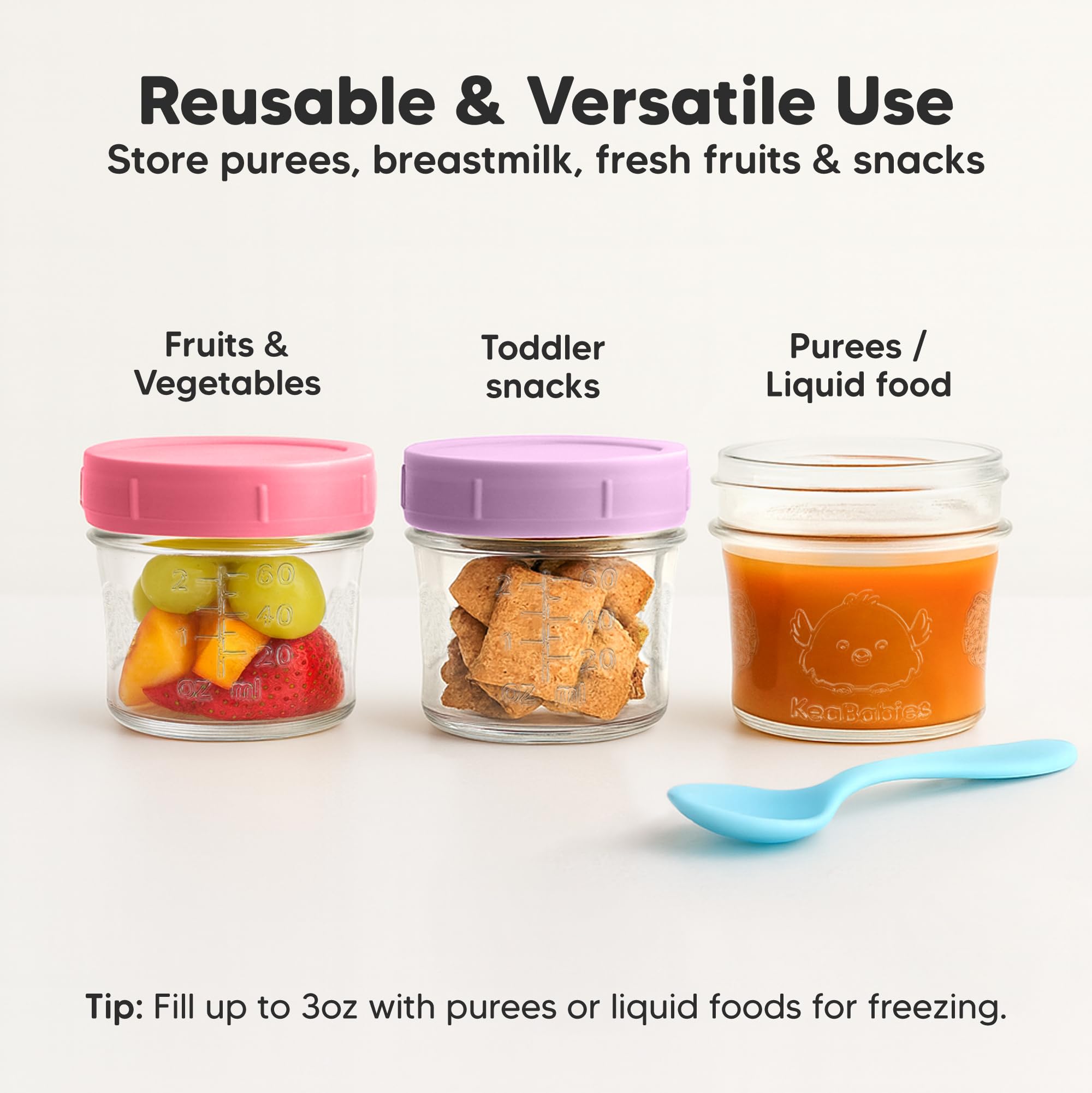 KeaBabies smart stacking lid with fall guard helps secure jars when stacked.