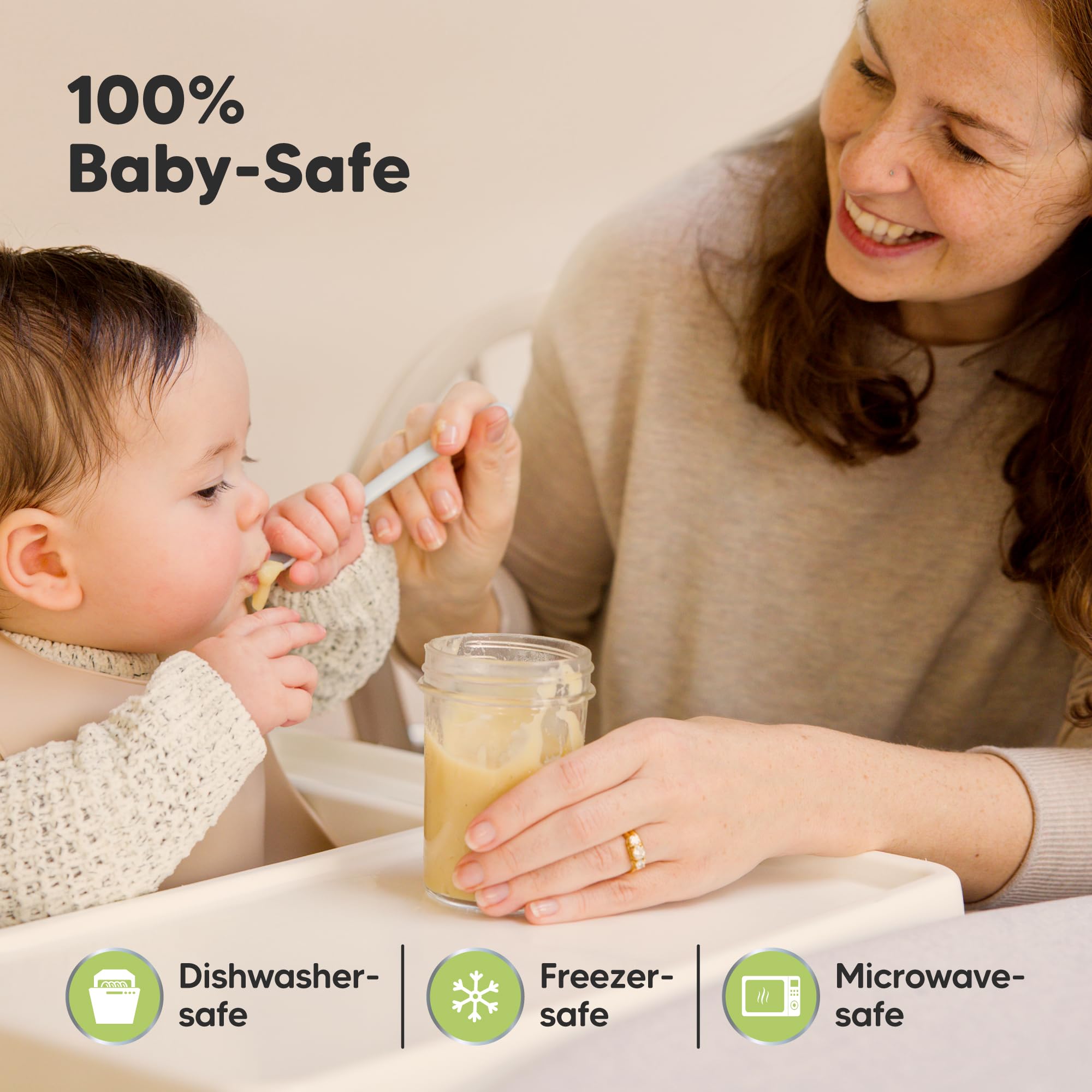 KeaBabies smart stacking lid with fall guard secures jars.