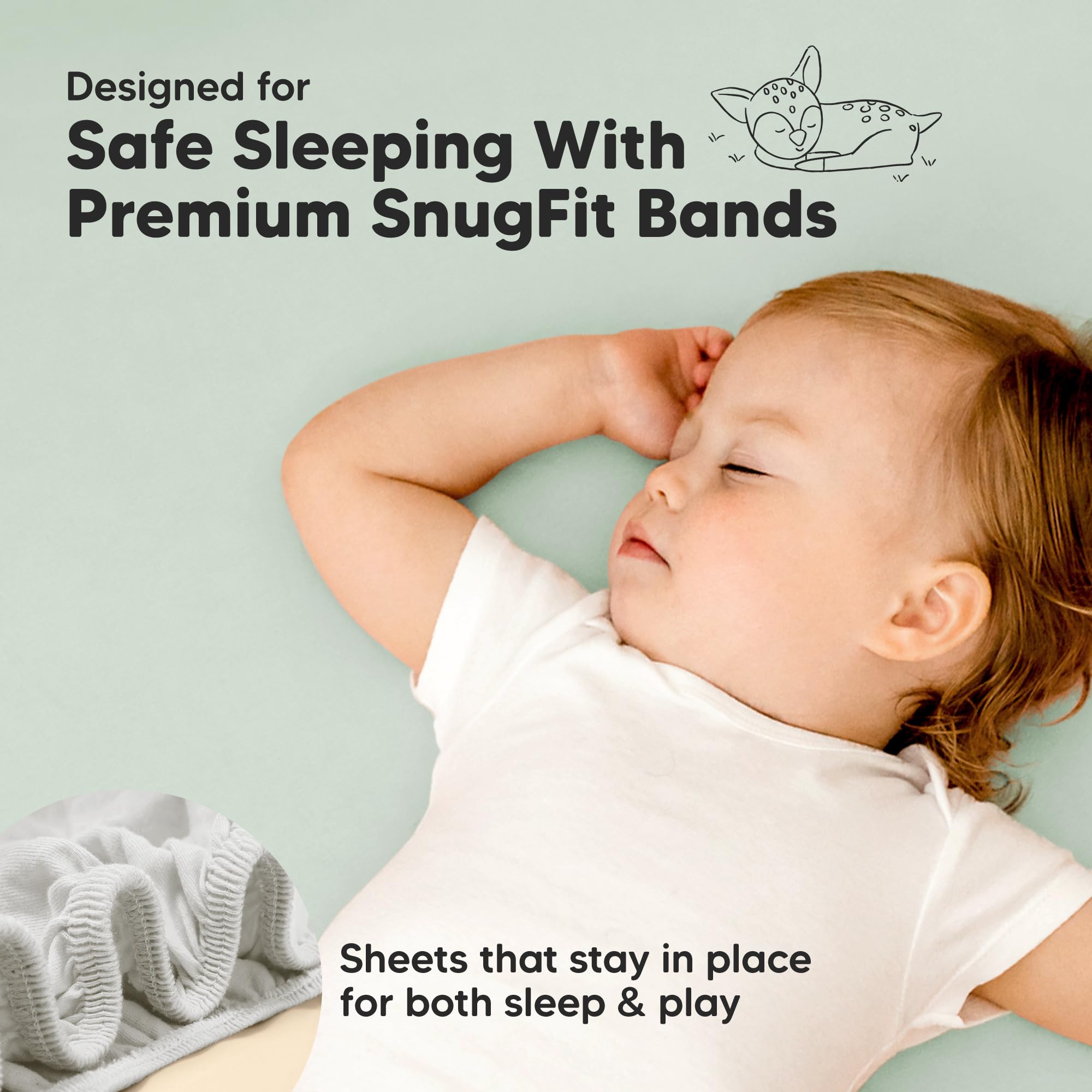 KeaBabies SnugFit fabric close-up showing stretch for secure fit