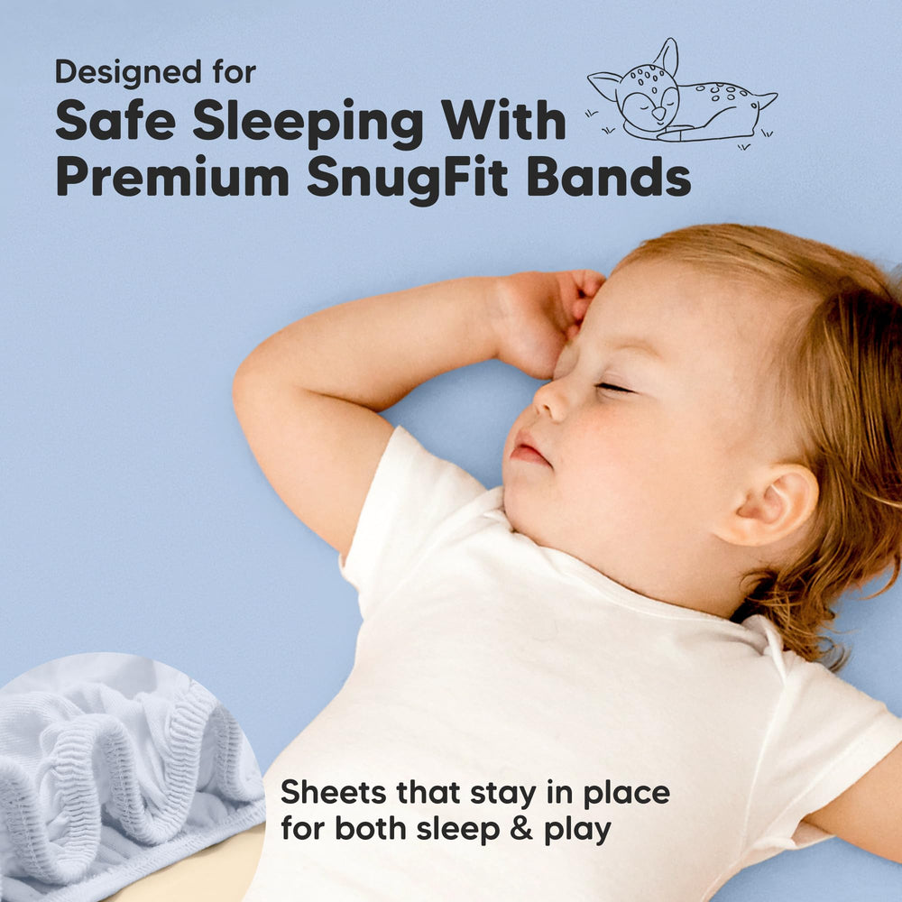 KeaBabies SnugFit fabric stretches for easy fitting on playards.