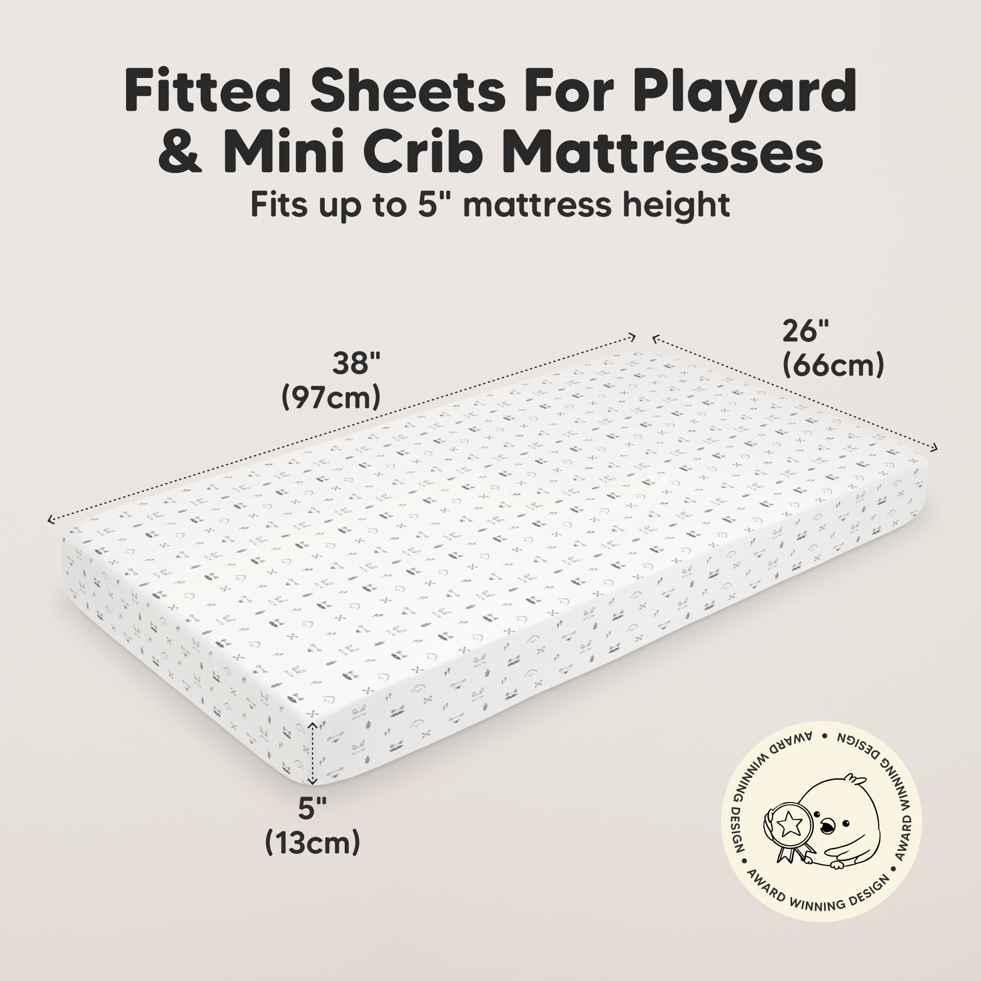 KeaBabies SnugFit mini crib sheet shows easy-on, easy-off fit for quick changes.