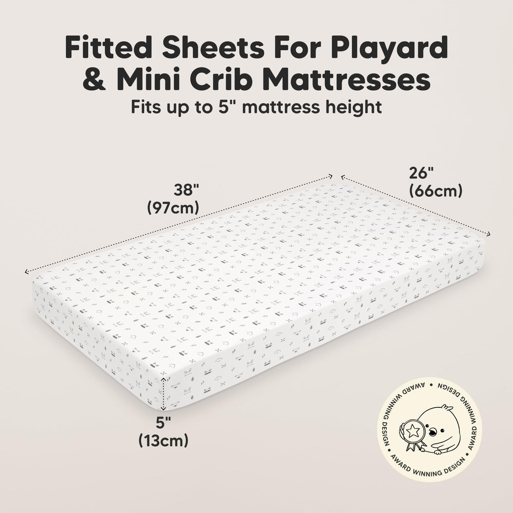 KeaBabies SnugFit mini crib sheet shows easy-on, easy-off fit for quick changes.