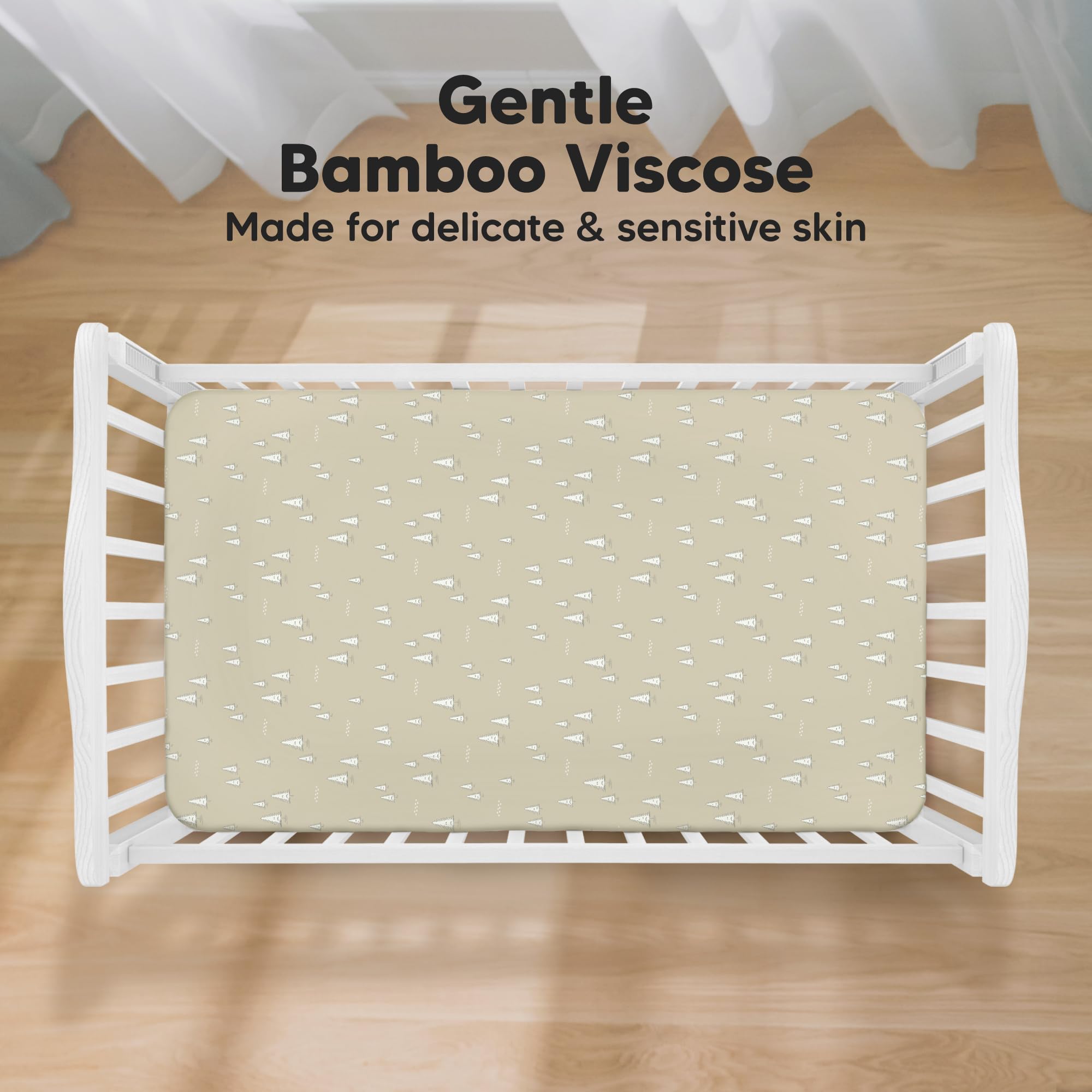 KeaBabies SnugFit Tech crib sheet demonstrates easy fit on a standard crib mattress.