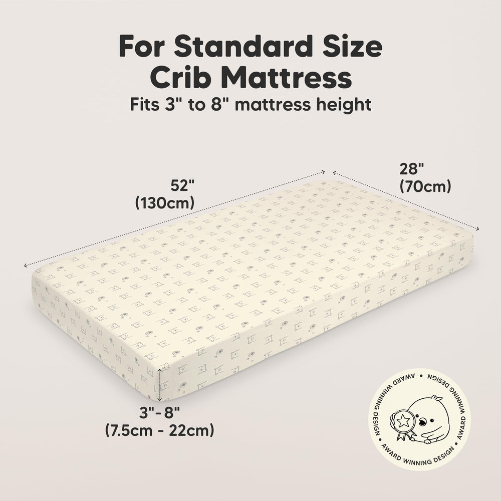 KeaBabies SnugFit tech fitted crib sheet on mattress demonstrates quick, secure fit