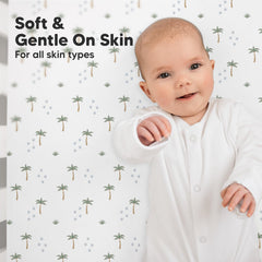 KeaBabies snugfit-tech close-up shows stretchy knit for quick, secure crib-sheet fitting.