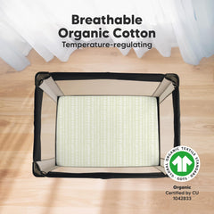 KeaBabies SnugFit Tech mini crib sheets illustrate easy on-off convenience for quick changes.