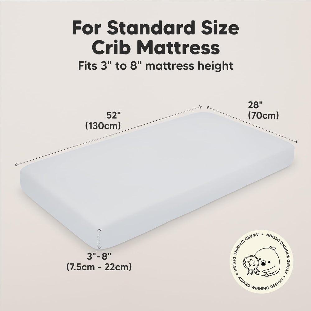 KeaBabies SnugFit Tech stretch demonstrates easy-fit capability on a mattress.