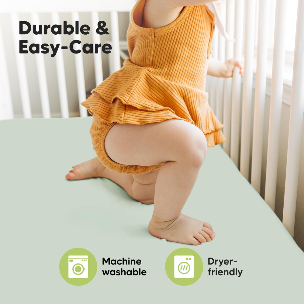 SnugFit Tech detail on KeaBabies crib sheet for easy on/off