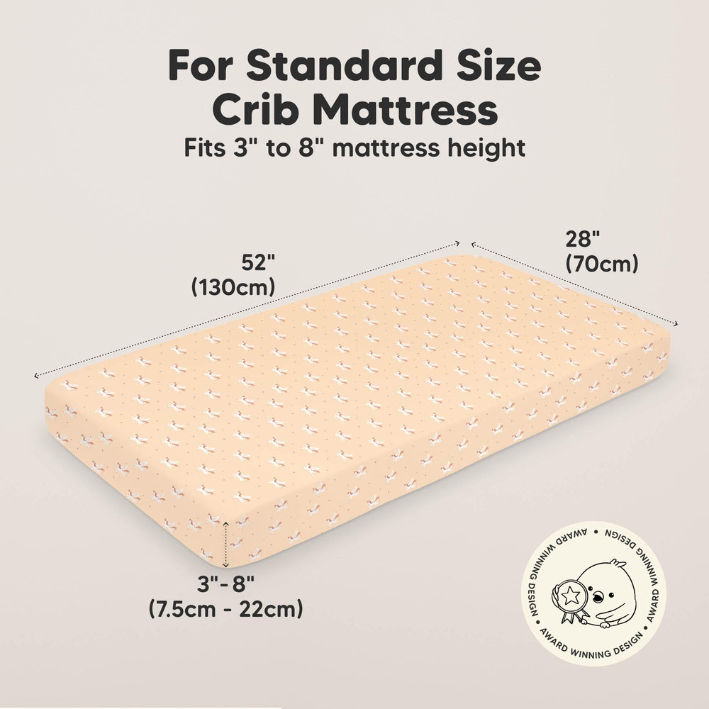 KeaBabies SnugFit technology crib sheet with stretch for quick fitting and secure sleep.