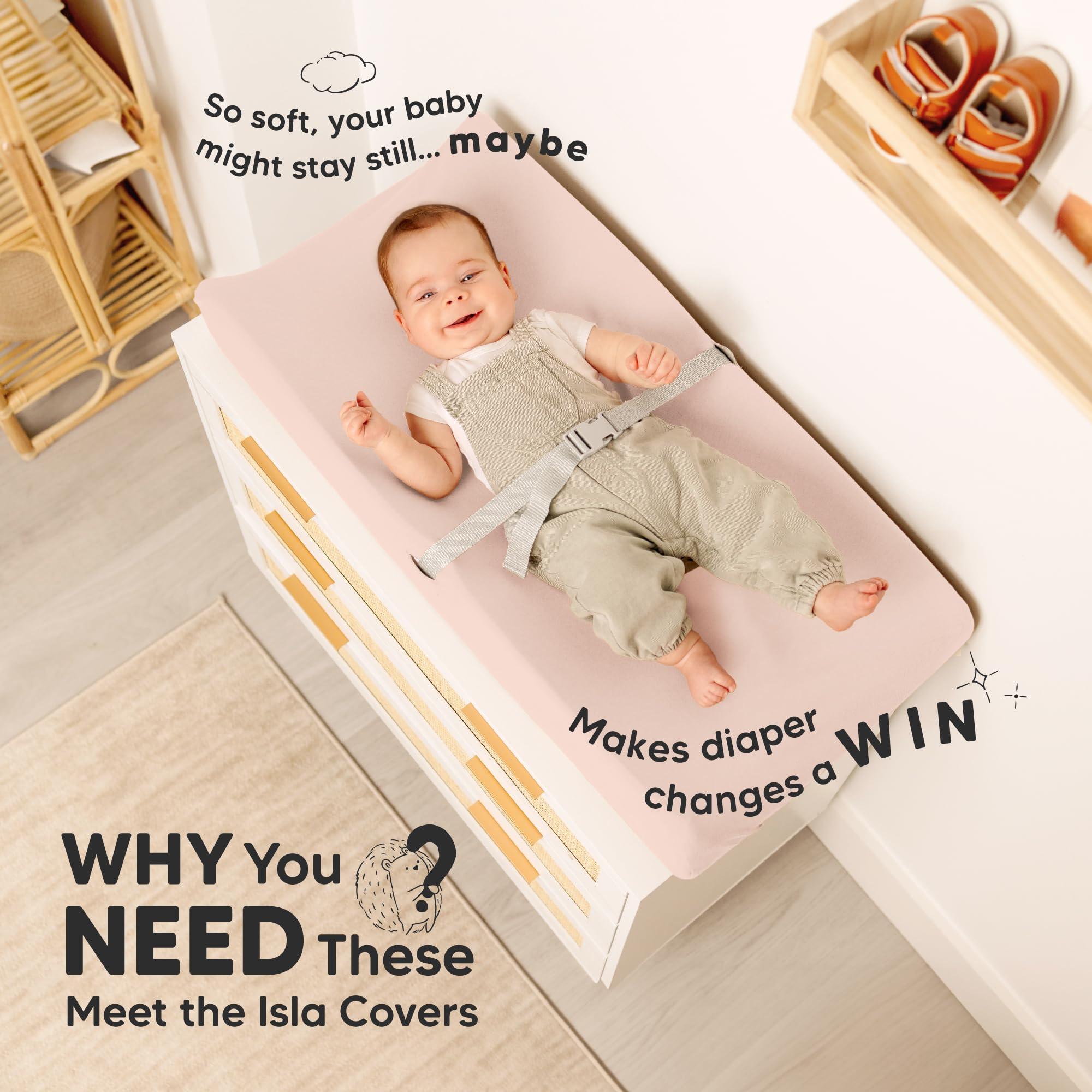 KeaBabies soft bamboo viscose changing pad cover showing silky softness against skin