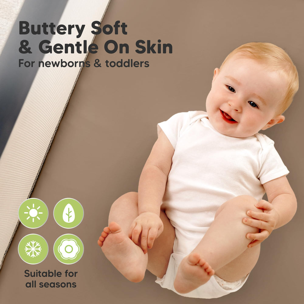 KeaBabies Soft bamboo viscose mini sheet latte feels silky on baby skin