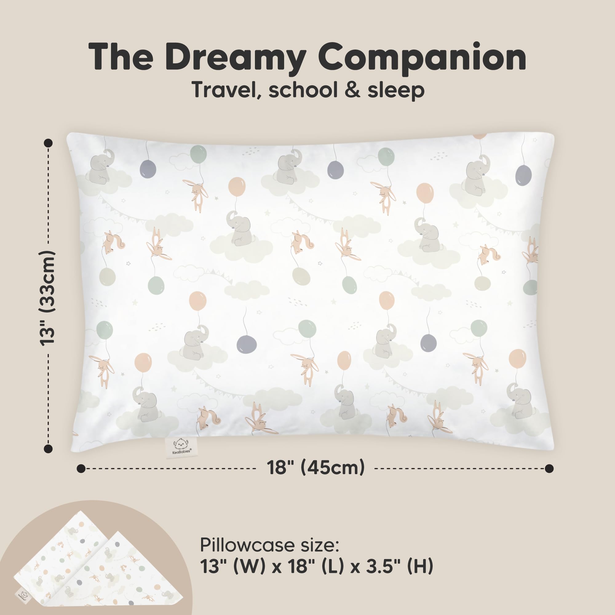KeaBabies My Little Dreamy Toddler Pillow soft-breathable-fabric-closeup shows comfy sleep for toddlers.