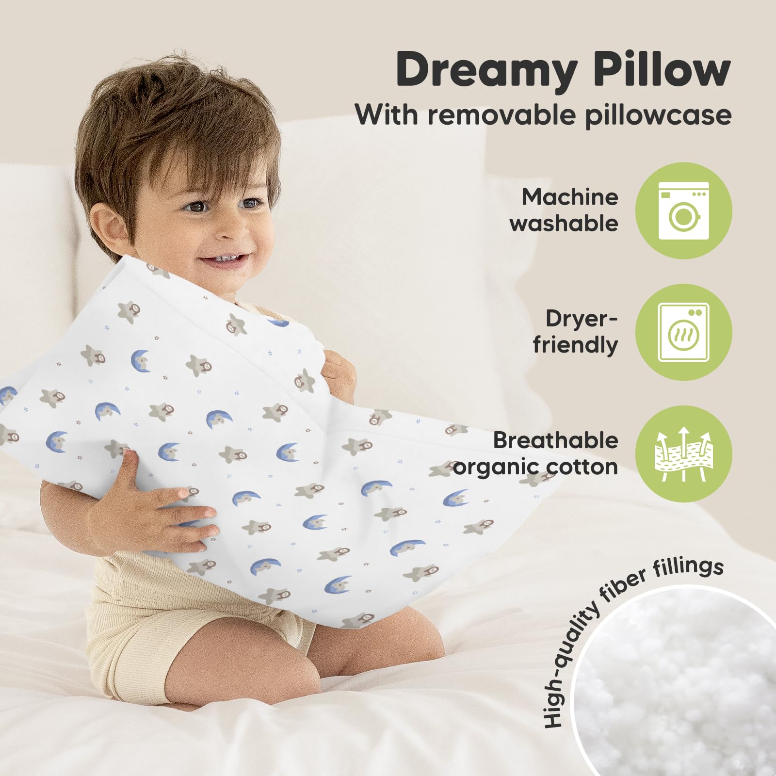 KeaBabies Soft breathable fiber-fill provides gentle neck support.