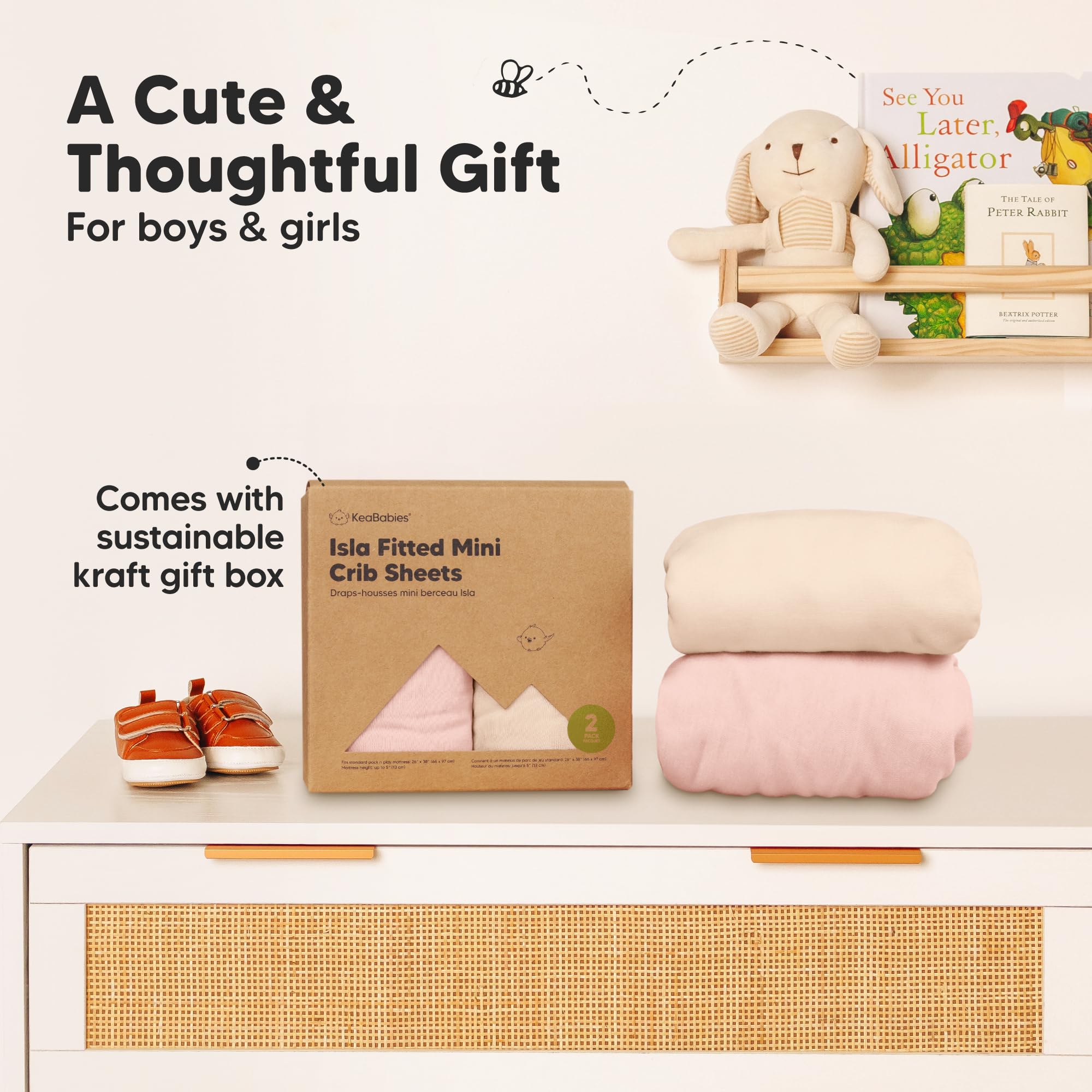 KeaBabies soft, breathable fitted sheets enhance nap-time comfort.