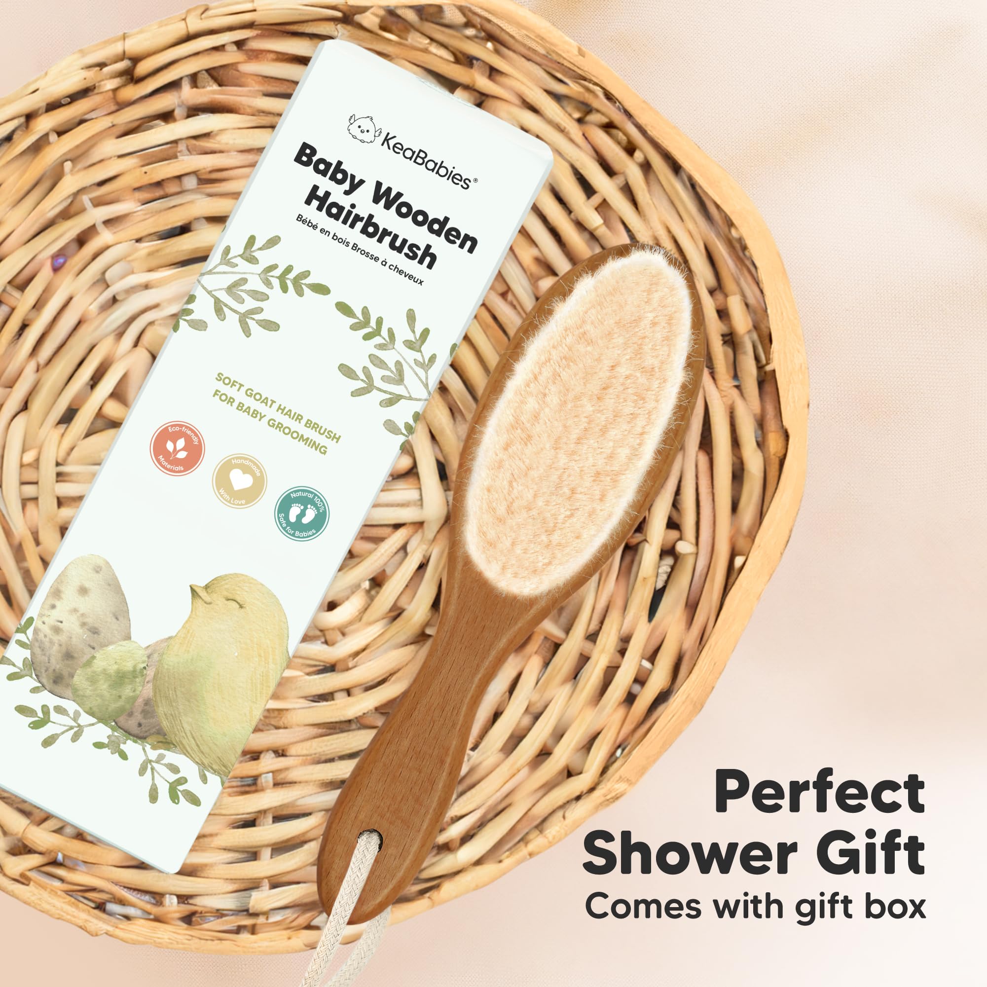 KeaBabies soft-bristle-brush-packaging showcases gentle packaging for newborn gifts.