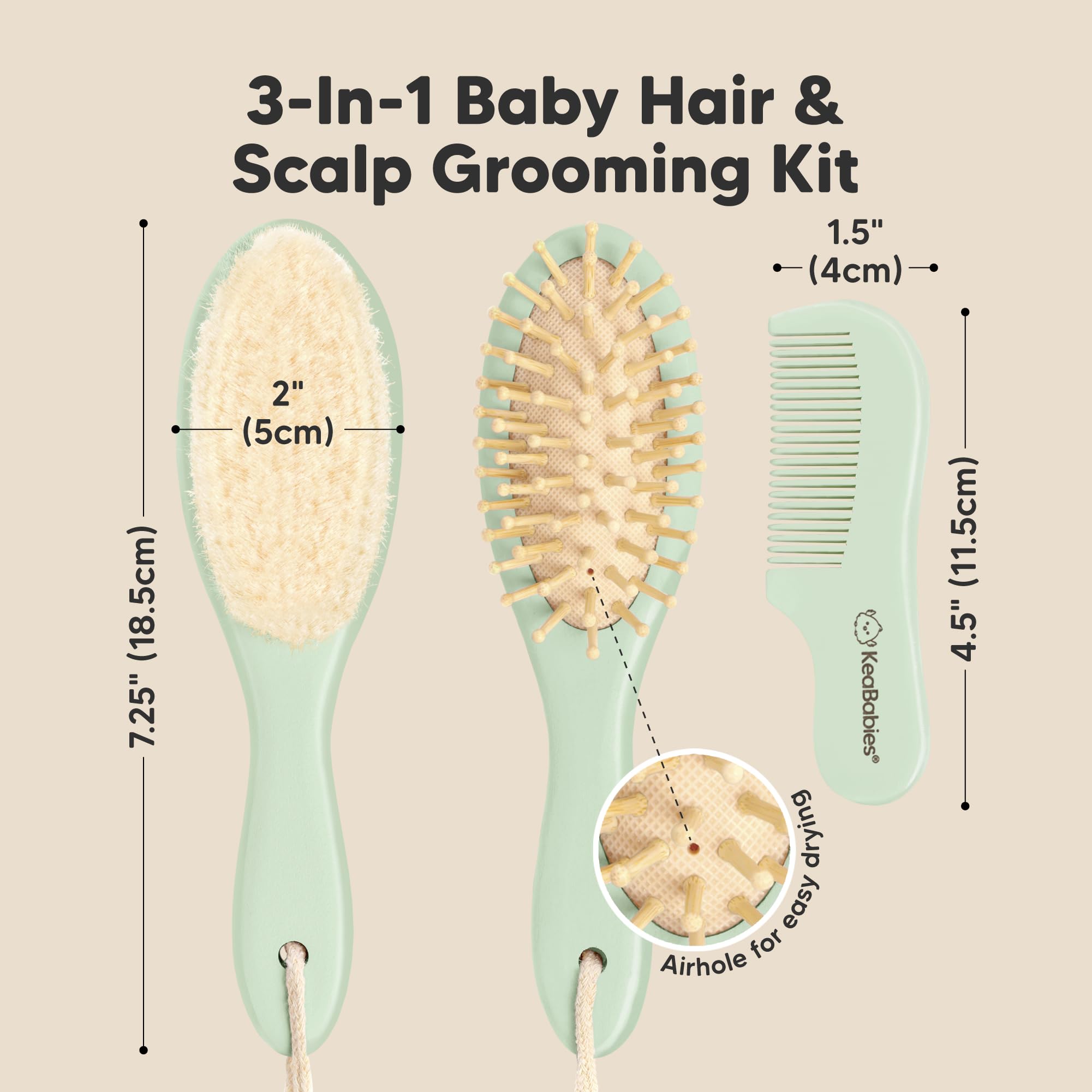 KeaBabies soft goat bristle brush close-up for newborn grooming.