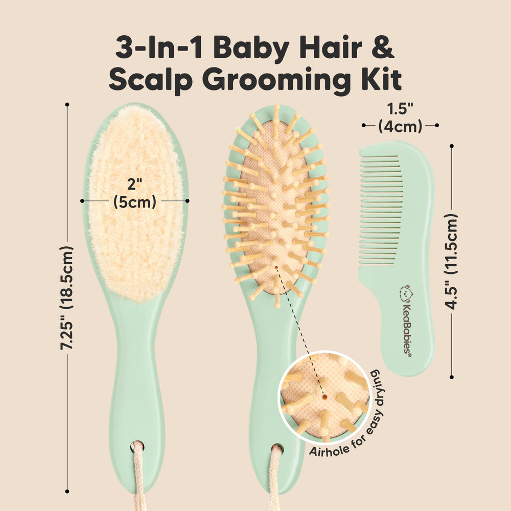 KeaBabies soft goat bristle brush close-up for newborn grooming.