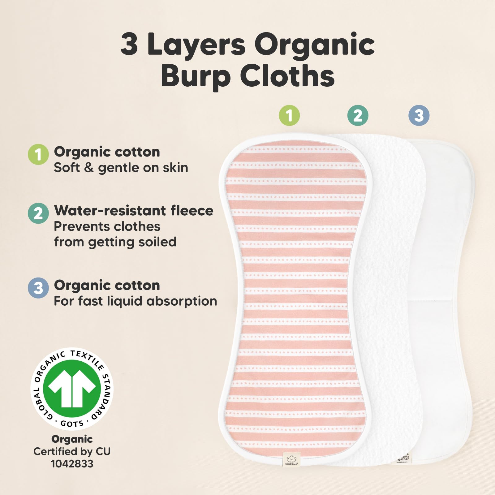 KeaBabies Soft Organic Cotton Burp Cloths feel plush and gentle on skin.