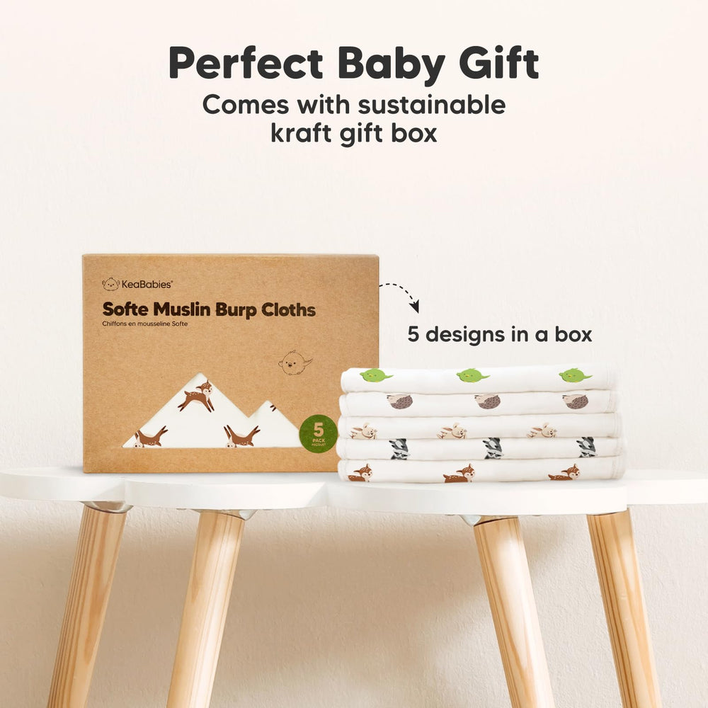 KeaBabies Softe burp cloths pack shot with clean presentation.