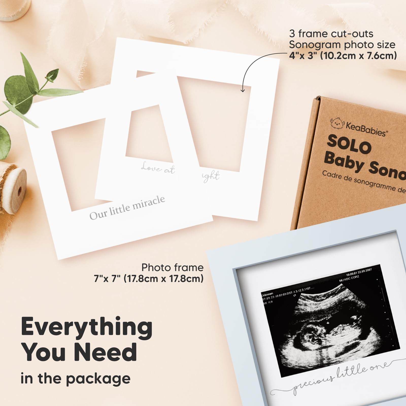 KeaBabies Solo Sonogram Frame with glass cover highlights ultrasound memories in a modern home