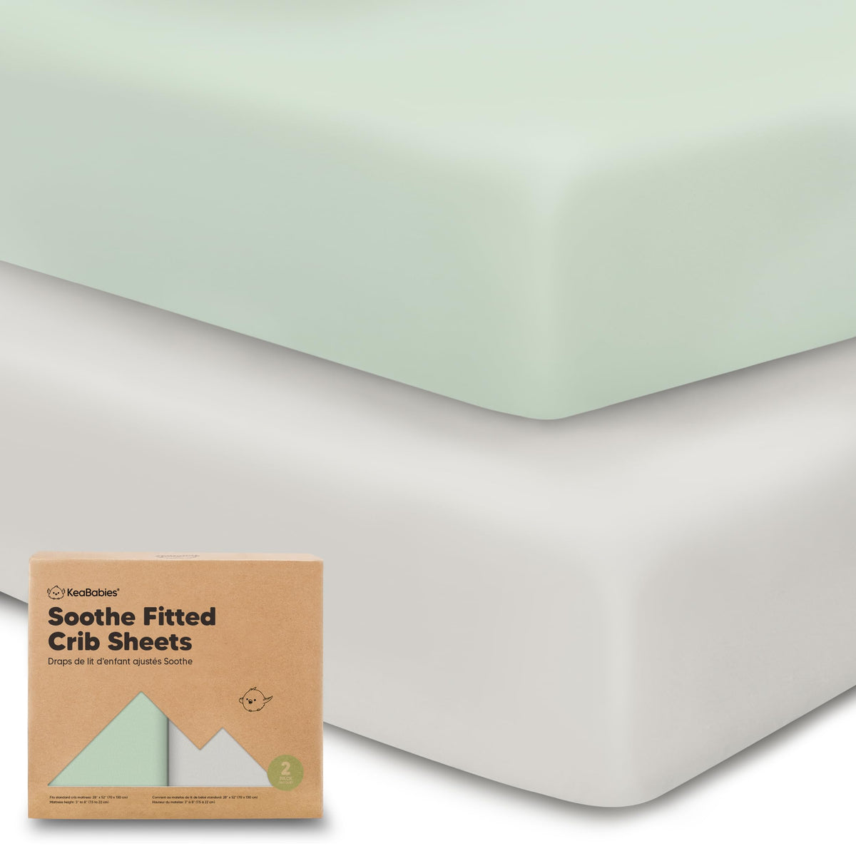KeaBabies soothing-fitted-crib-sheet neatly covers a 52x28 crib mattress for safe sleep.
