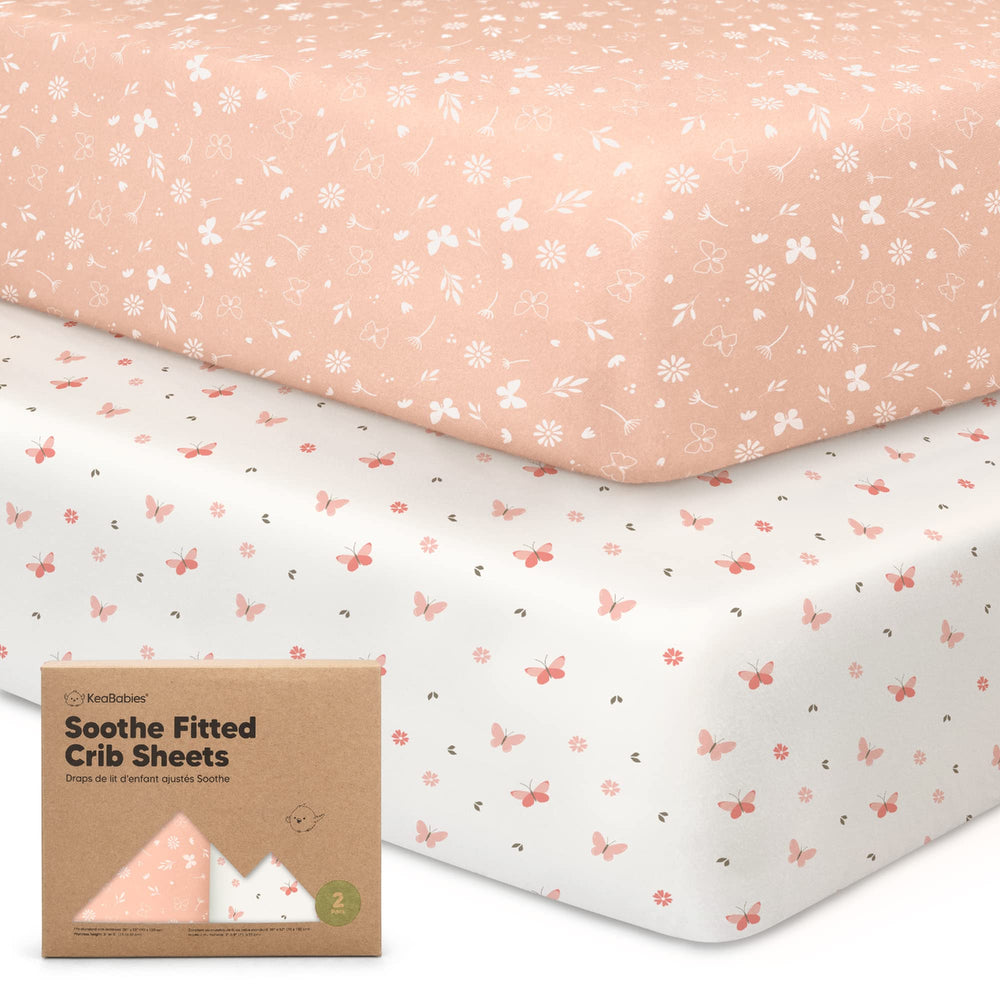 KeaBabies soothing fitted crib sheet shows snug fit for secure sleep.