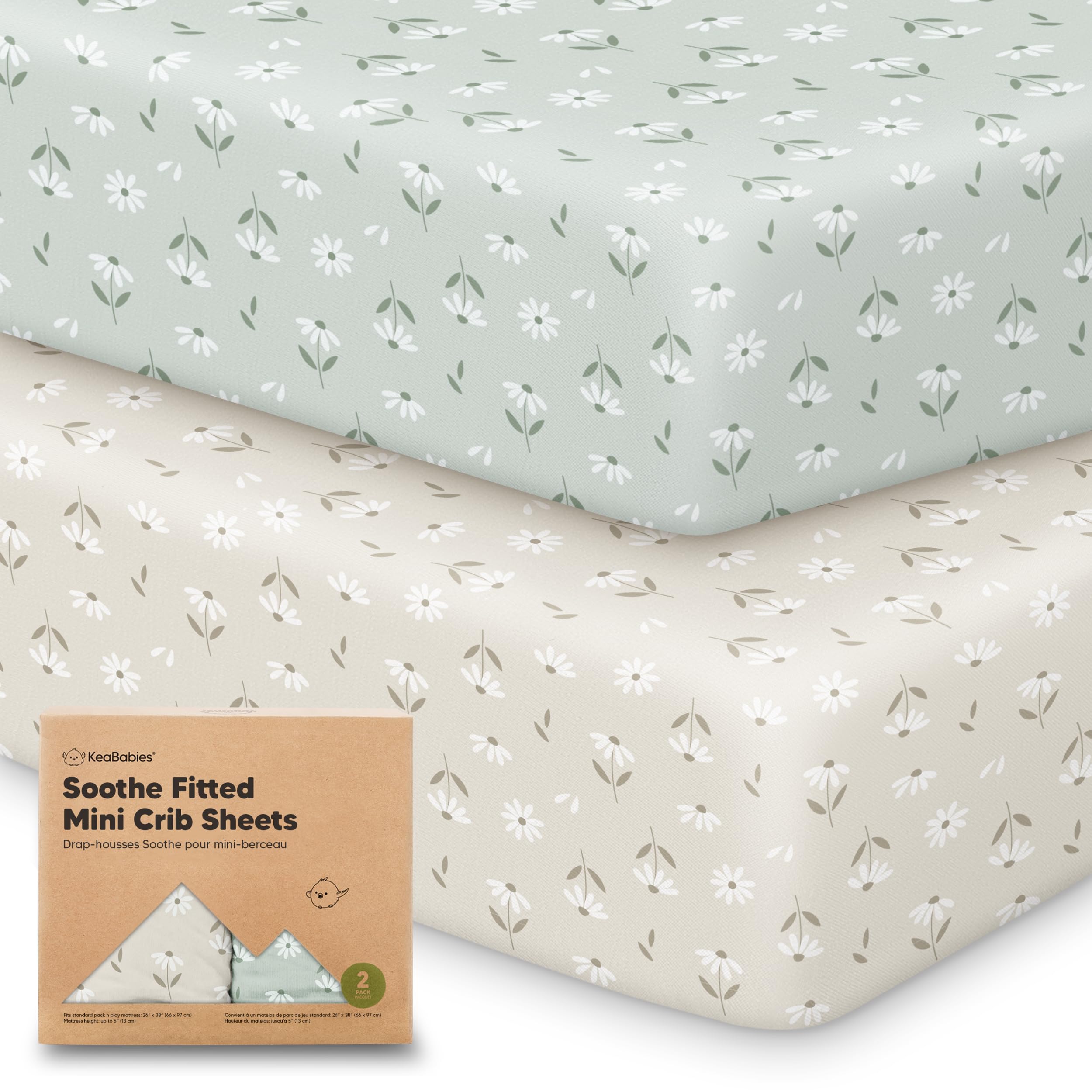 KeaBabies Soothe mini crib sheets 38x26 fit securely for Pack N Play sleep.
