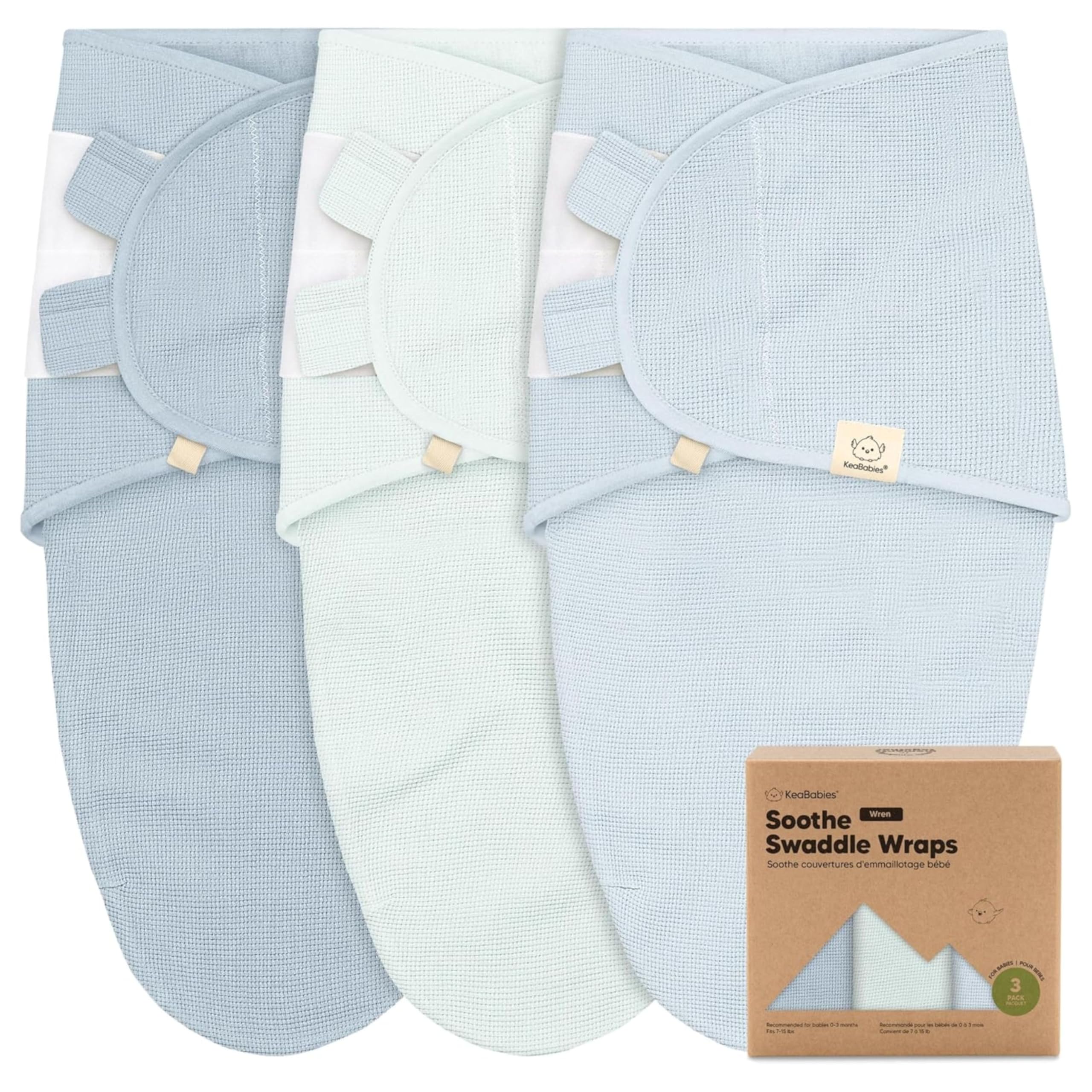 KeaBabies Soothe Wren swaddle glacier fabric close-up showing breathable organic cotton.