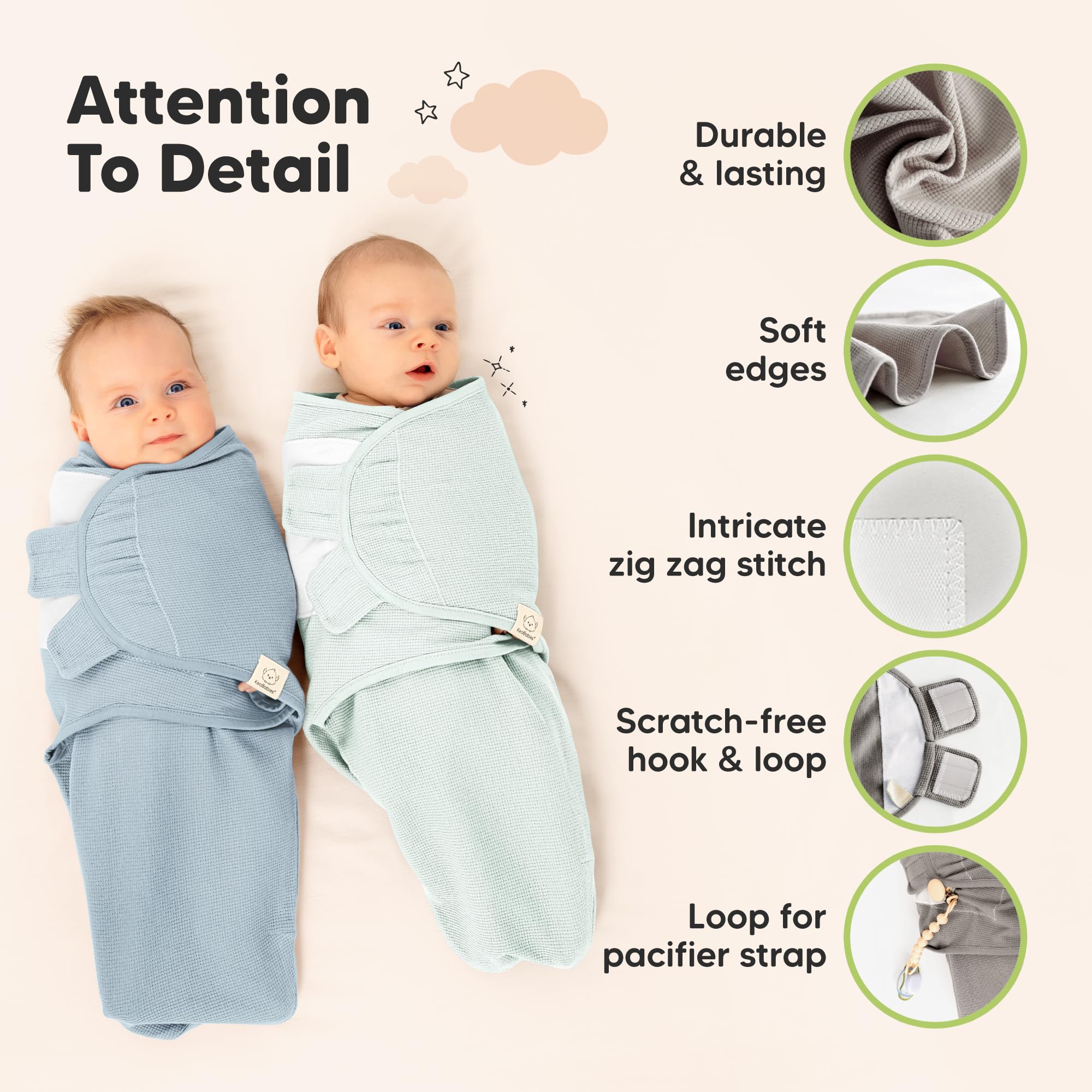 KeaBabies Soothe Wren swaddle glacier seasonal-use lifestyle photo.