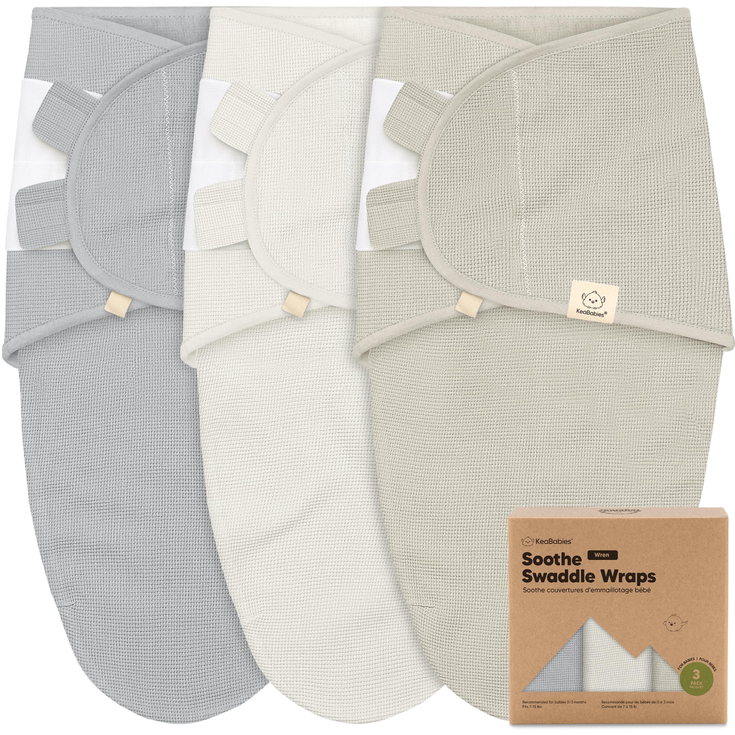 KeaBabies Soothe Wren Swaddle Pack in Granite keeps newborns cozy and secure for peaceful naps.