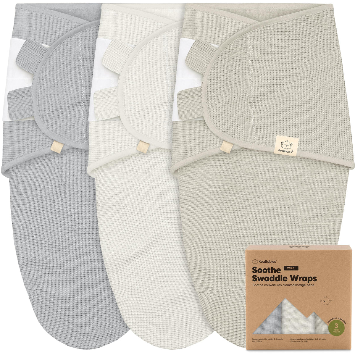 KeaBabies Soothe Wren Swaddle Pack in Granite keeps newborns cozy and secure for peaceful naps.
