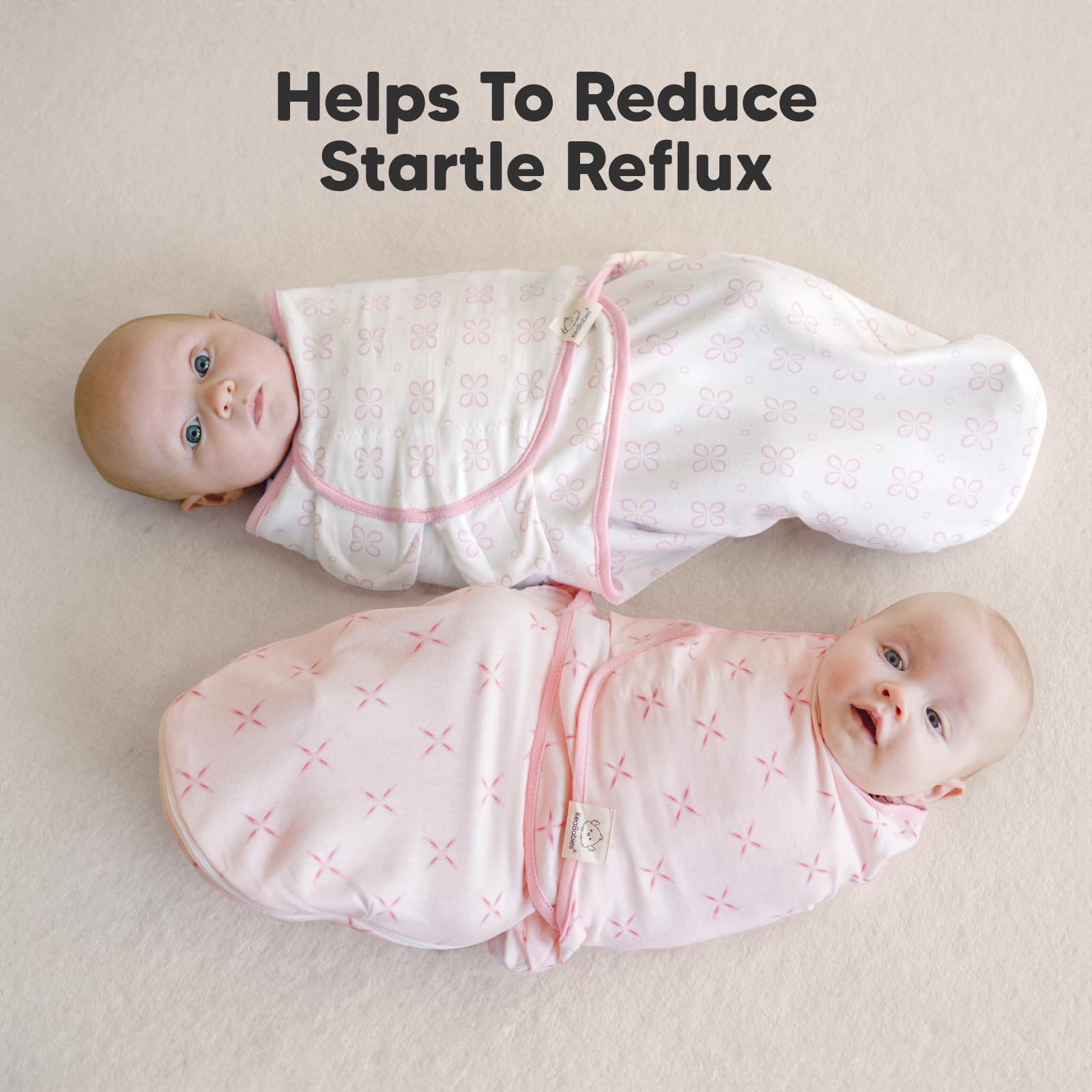 KeaBabies Soothe Zippy Swaddle blossom color adds gentle newborn-friendly style.