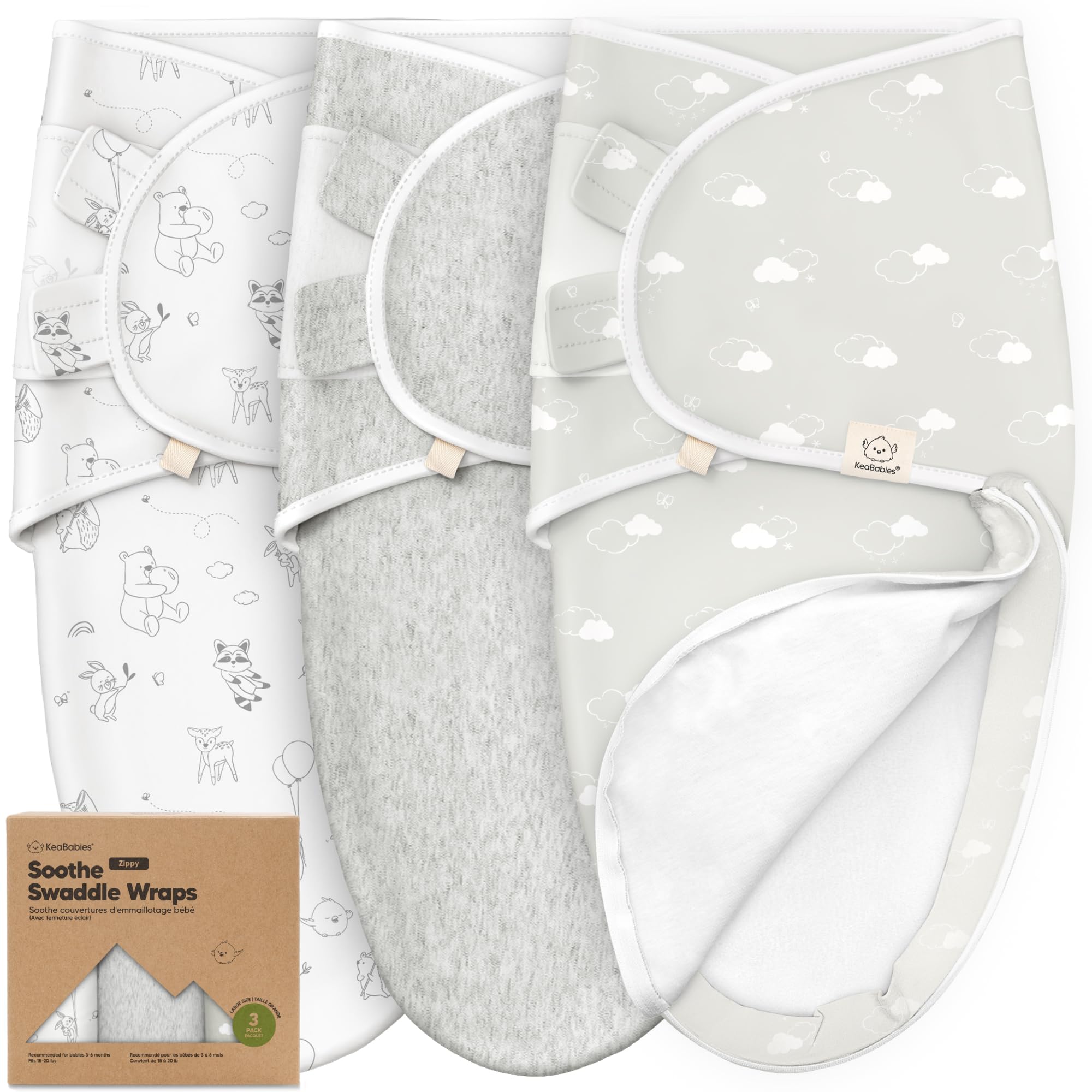 KeaBabies Soothe Zippy Swaddle with closed zipper for easy nighttime diaper changes