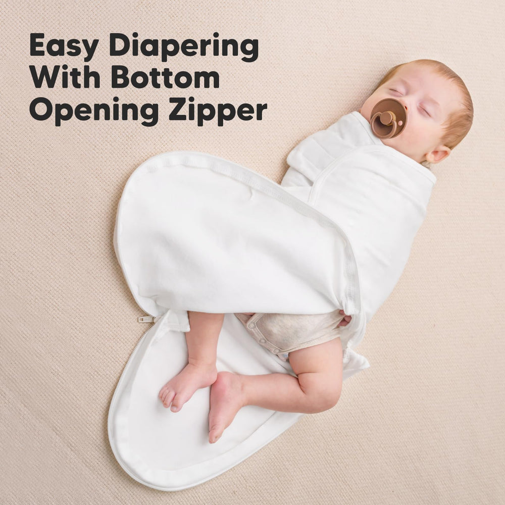 KeaBabies Soothe Zippy Swaddle zipper close-up highlighting easy diaper changes