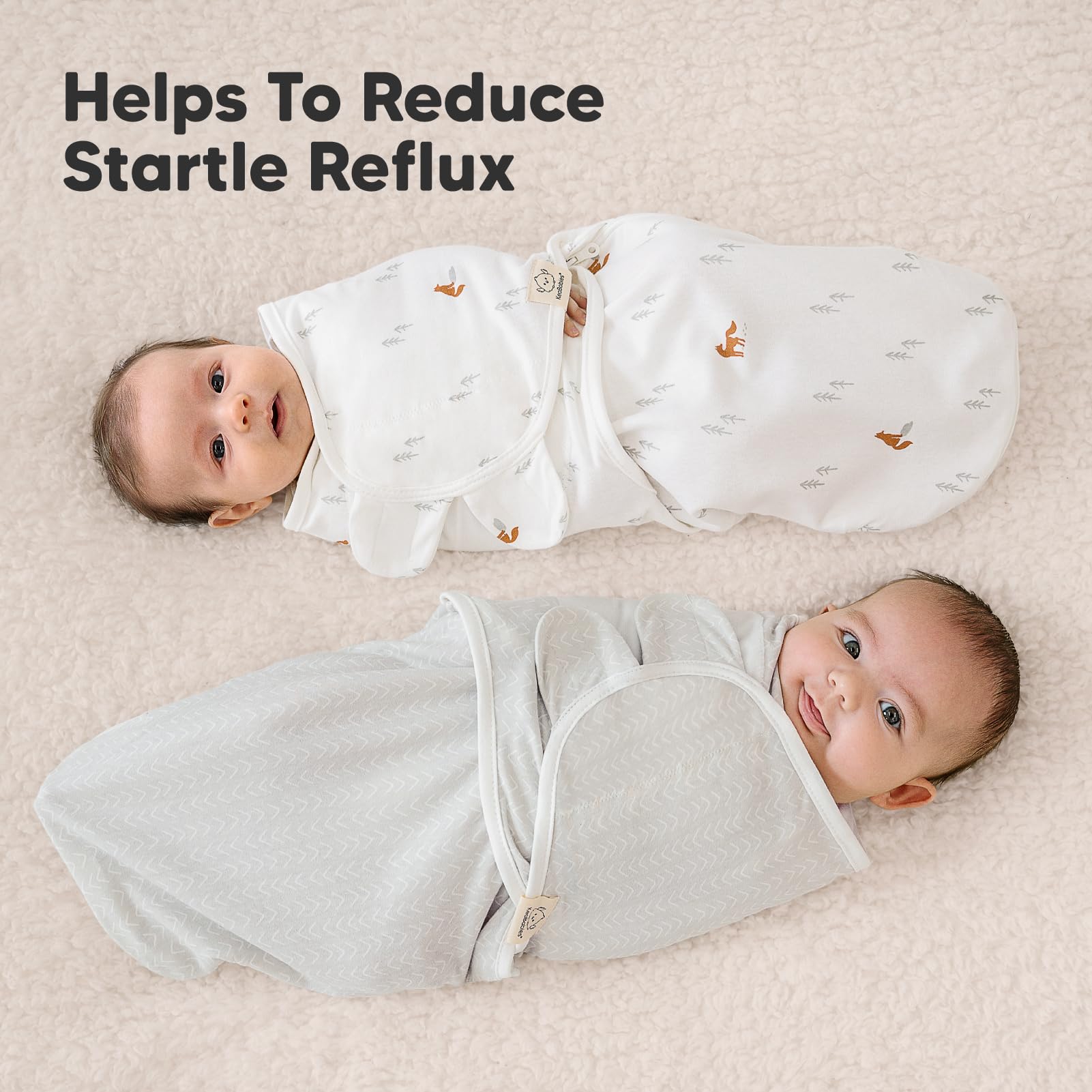 KeaBabies Soothe Zippy Swaddle Forest diaper-change view demonstrates quick access.