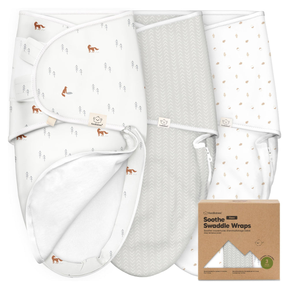 KeaBabies Soothe Zippy Swaddle Forest pack-front shows cozy fabric for newborn sleep.