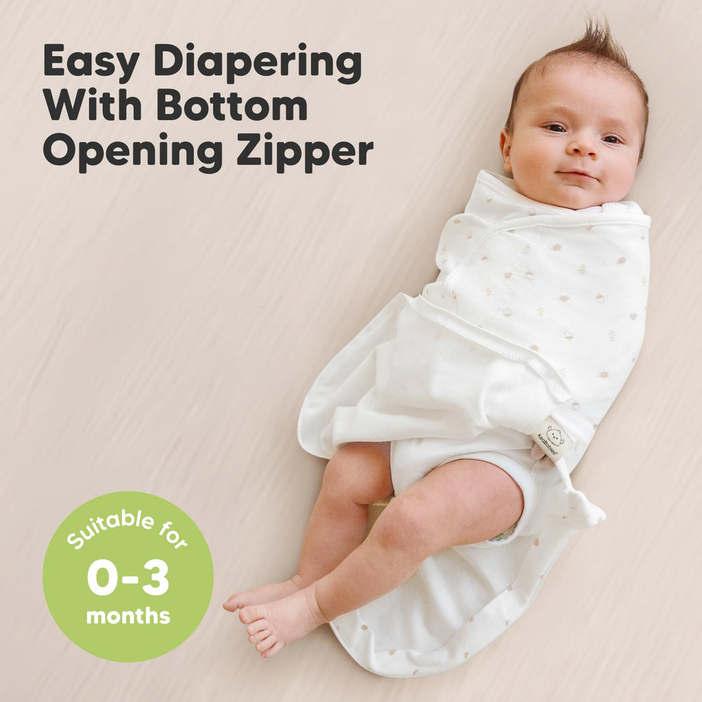 KeaBabies Soothe Zippy Swaddle Forest zipper-detail highlights easy diaper changes.