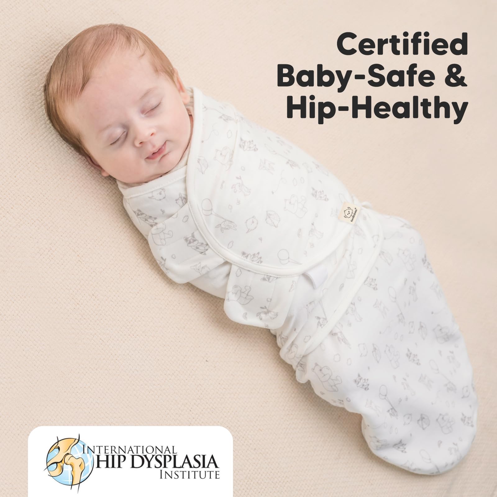 KeaBabies Soothe Zippy Swaddle hip-friendly certification from IHDI.