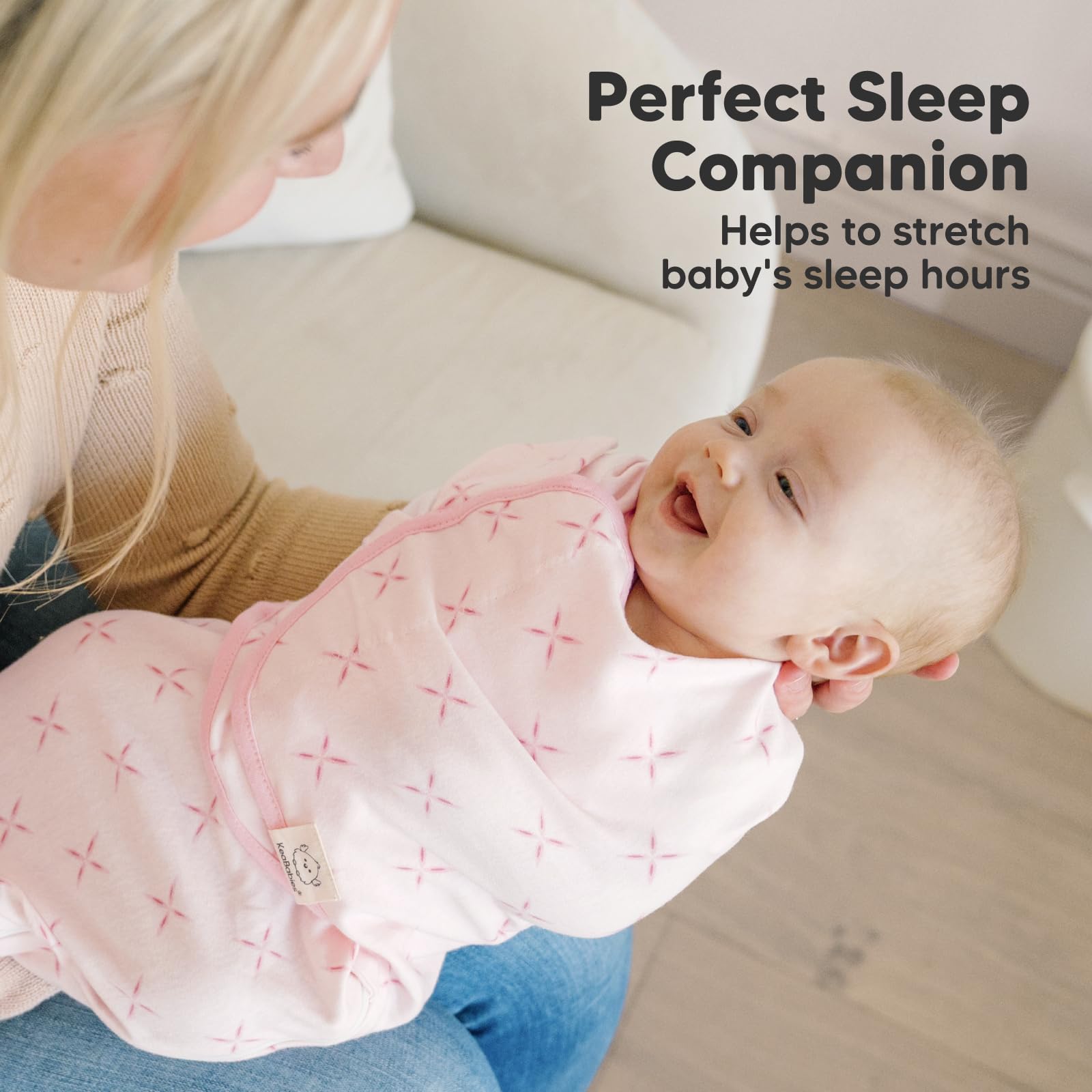 KeaBabies Soothe Zippy Swaddle machine-washable fabric simplifies care.